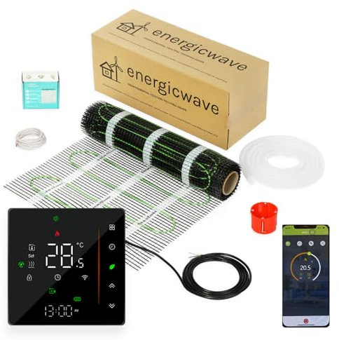 Elektrische Fußbodenheizung 150 W/m² – Heizmatte Komplettset mit WLAN-Thermostat, Fußbodenheizmatte für Fliesen, Steinzeug, Steinböden – 2m²