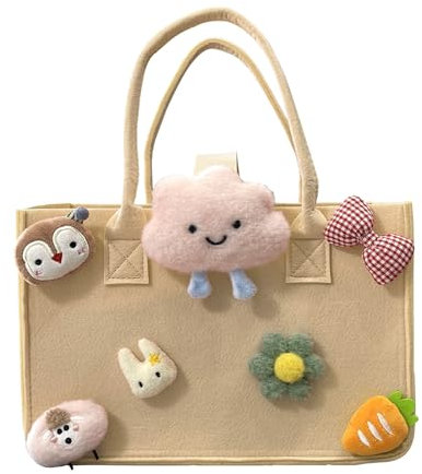 Luckwaii Filztaschen Shopper Einkaufskorb Kleine Filztasche Mädchen, Faltbare Einkaufstasche Filz Filzkorb Einkaufen Shopping Bag mit Griff 30x18x20cm zur Aufbewahrung von Snacks Spielzeug (Khaki)
