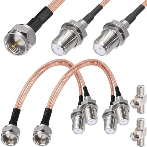 Xiatiaosann 2 Pcs F-Type Splitter Coaxial Cable, 50ohm Male to F Dual Female RG316 TV Splitter Coaxial Cable, for VCR Antenna Satellite(15cm)