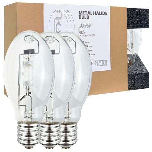MH250/U/MOG MH E39 Mogul Base Metal Halide 250 Watt Dusk to Dawn Bulb 4000K 21000lm ANSI Code M58 ED28 Clear Bulb 3 Pack
