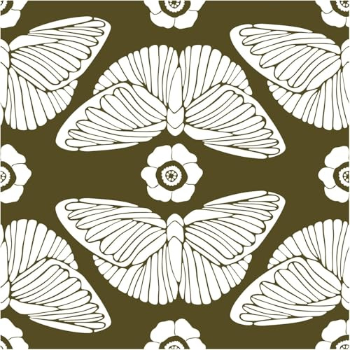ICYEHAO Papier Peint Adhesif Papillon,44 x 500cm Papier Peint Floral Vert Baroque Papier Peint Adhesif pour Meuble,Chambre,Salon,Salle de Bain,Toilette