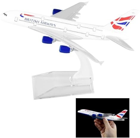 Starkvista 16 cm Double-Deck Airplane Model – Alloy Diecast Aircraft Collectible for Display, Desk Decor and Gift (Red, White & Blue Livery)