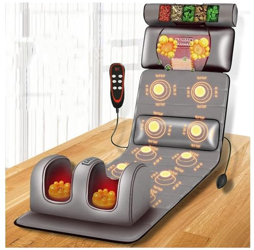 Matelas De Massage Vibrant À 10 Moteurs Avec Oreiller De Massage Du Cou Amovible,Tapis De Massage Complet Du Corps,Pour La Relaxation Du Dos,De La Taille, Des Jam(Color:gris)