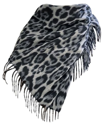 Bufanda para Mujers - Chal, Pañuelo de Cuello, para Otoño e Invierno Cálida, Estampado de Leopardo con Flecos, Sensación de Cachemira, Animal Print Scarf