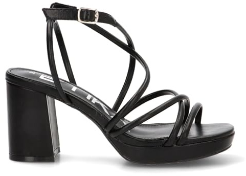 Etika Sandalias de Tacón Alto para Mujer, Elegantes Zapatos de Vestir con Plataforma y Tiras Tubulares, Calzado de Fiesta con Cierre de Hebilla, Modelo 812125 Negro - 40