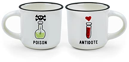 LEGAMI - Espresso For Two, 2 tasses à café en porcelaine New Bone China, capacité 50 ml, thème Poison and Antidote, lavables au lave-vaisselle, utilisables au micro-ondes