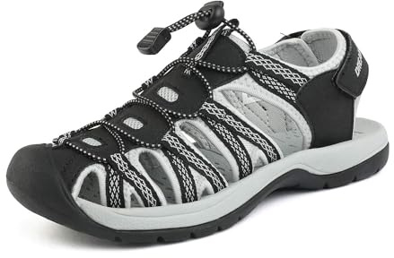 DREAM PAIRS Womens Closed Toe Hiking Summer Outdoor Sport Athletic Sandals,Size 10,Black/Light/Grey/Yellow,160912-W