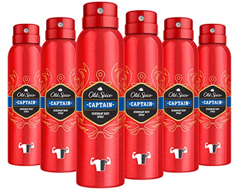 Old Spice Captain Deodorant Bodyspray | 6er Pack (6 x 150 ml) | Deo Spray Ohne Aluminium Für Männer | Männer Deo Mit Langanhaltendem Duft