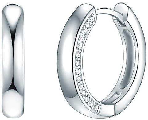 Rafaela Donata Damen Creolen aus 925/- Sterling Silber mit Zirkonia weiß - Silbercreolen Klappcreolen klassisch