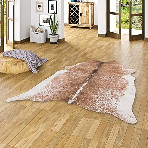 Pergamon Kunstfaser Teppich Rinderfell Braun Creme in 3 Größen