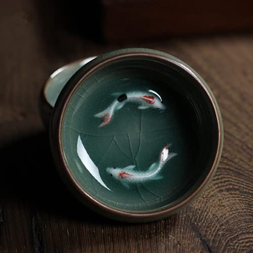 PAYNAN Chinesische Longquan Celadon Porzellan Teetasse und Untertasse Golden Fish Celadon Teetasse