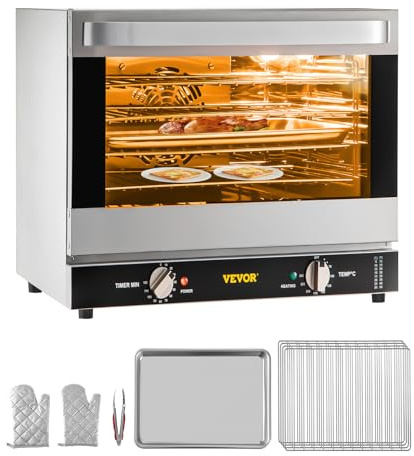 VEVOR Commercial Convection Oven, 66L/60Qt, Half-Size Conventional Oven Countertop, 1800W 4-Tier Toaster w/Front Glass Door, w/Trays Wire Racks Clip Gloves, 120V