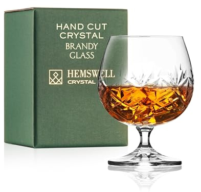 Hemswell Crystal Glenrigg - Copa de cristal para brandy individual con caja, vaso para coñac, 250 ml, cristal europeo