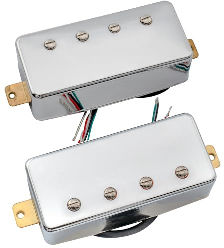 Artec MVBA4 Alnico 5 Bass Humbucker Pickups Neck Bridge Pickups Set for LP or EPI Style 4 String Electric Bass Guitar, Chrome