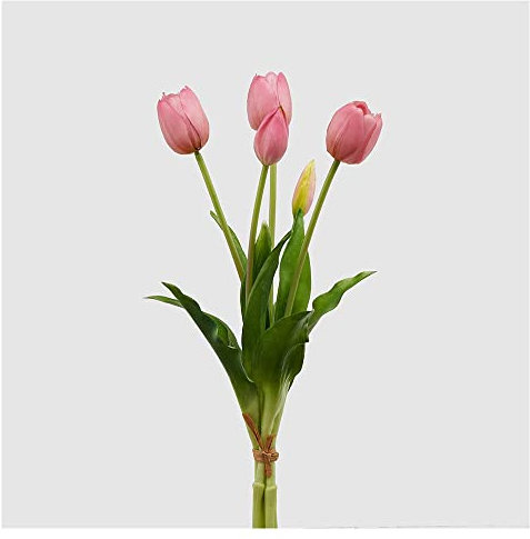 EDG Enzo de Gasperi Tulipano gommoso Fiore Artificiale per Decorazione da Esterno, Bouquet 5 Tulipani Finti Rosa H40 cm