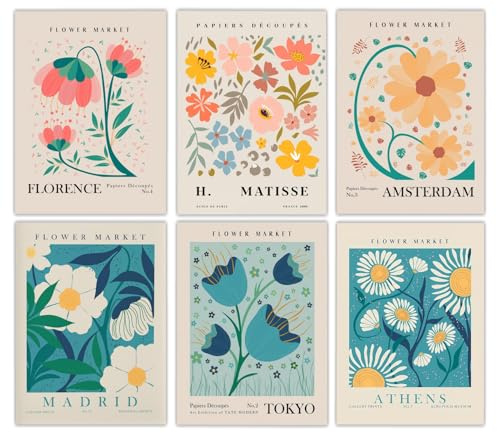 LOZULO Flower Market Canvas Wall Art for Bedroom Living Room Accessories,Colorful Wall Art Posters A4 Unframed Wall Art Decor Pictures Aesthetic Artwork Poster Prints for Wall