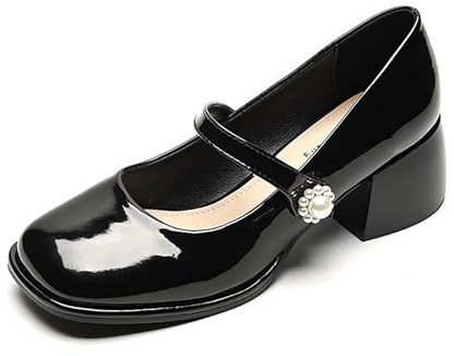 Mary Jane Scarpe Donna Tacco Grosso Cinturino alla Caviglia Scarpe Eleganti da Donna Tacco Basso Décolleté con Punta Quadrata Chiusa