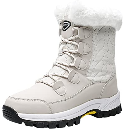 Bottes De Neige Femme Hiver, Outdoor pour L'extérieur pour Les Femmes Bottines Hautes Bout Rond Chaude Confort Grande Largeur Chaussons Imperméables Anti-Dérapant Doublées De Fourrure Chaussures