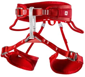 Ocun Twist Kid Rot - Komfortabler verstellbarer Kinder 3-Schnallen Klettergurt, Größe XXS - Farbe Red