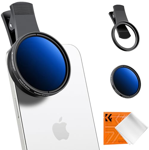 K&F Concept 52mm Clip-on Filtro ND2-400 para Teléfono,Filtro Variabile ND2–400, Teléfono Móvil Lente de Densidad Neutra con Clip Compatible con iPhone 16 15 Pro MAX 14 13 12 11
