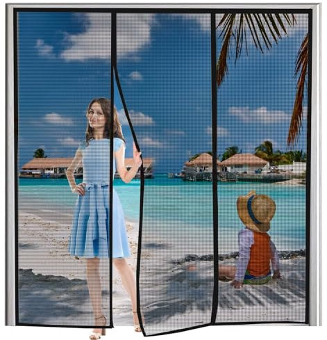 Fly Screen for Doors Caravan 295x220cm Hands Free Mesh Window Curtains Shuts Automatically Mosquito Fly Screen Mesh for Windows Black
