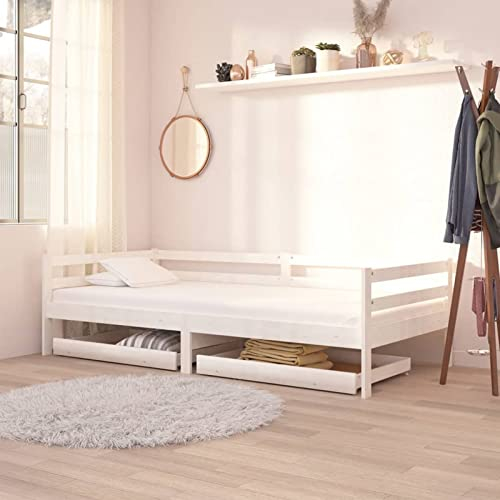 Sufrk Schubladen für Tagesbetten 2 STK. Weiß Kiefer Massivholz Bett Mit Stauraum Bett Zum Ausziehen Tagesbett Ausziehbar Ausziehbett