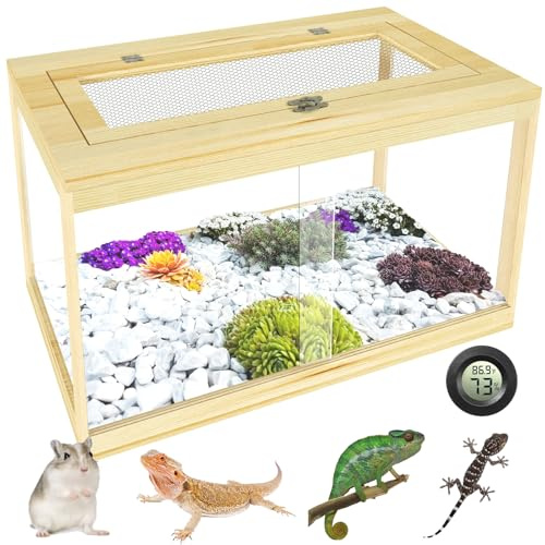 Reptile Terrarium 28 Gallon, Snake Enclosure, Lizard, Leopard Gecko Tank With Openable Metal Mesh, Lockable Bearded Dragon Enclosure, Front Opening Cage (Wood, 24 x 16 x 16)