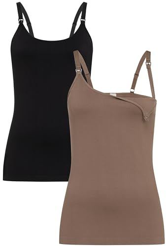 Hjärtmor amningstoppar sömlösa – uppsättning om 2 – enkel amningsfunktion – praktiska clip-fästen – toppundertröjor för amning – amning – 5320, Svart | taupe, XL-XXL