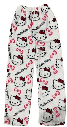Chnnamzu Pantalon Pyjama Femme Flanelle Bas de Pyjamas Filles Polaire Chaud et Doux Confort Cartoon Chat Anime Imprimé Kawaii Mode Décontracté Maison Lounge Pantalons Pour Femmes Automne et Hiver