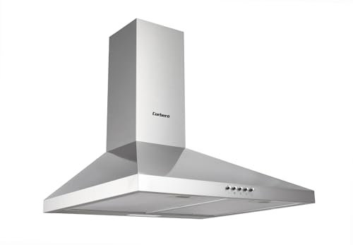 Campana Decorativa Pirámide Inox, 60 cm, Pulsador, Caudal 409 m3/h, Motor Inverter de 65, 3 Velocidades, 2 X Filtro de Aluminio, Filtro Carbón, Eficiencia Energética A