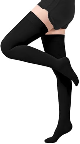 Medias de Compresión Médicas 20-30 mmHg Clase 2 | Hasta el Muslo | Graduada con Banda de Silicona | Unisex para Mujeres y Hombres | para Varices, Edemas, Vuelos, Deporte y DVT (Negro, XL)