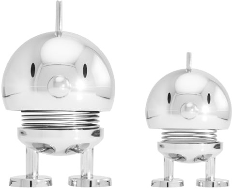 Hoptimist Bumble Set Limited Edition, Bobble Figure & Lucky Charm, Scandinavian Decorative Figures for Living Room & Office, Funny Small Gifts, X-Small/Small, Chrome