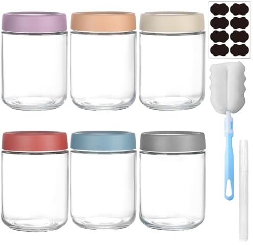 Overnight Oats Jar,500ml Wide Mouth Glass Jars with Lids,6-Pack Glass Containers with Lids, Overnight Oats Containers Leakproof Mason Jars with Lids for Cereals,Yogurt,Salad Dressing,Snacks,Condiments