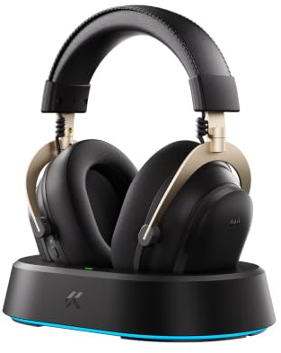 MCHOSE V9 Turbo+ Casque Gaming sans Fil, Noir-Or | Station de Charge Magnétique RGB, Son Surround 7.1, Haut-Parleurs 60 mm, 200h Autonomie, Micro Détachable