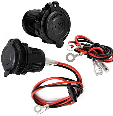Zigarettenanzünder, JTENG Wasserdicht Marine Grade 12V / 24V Gleichstrom-Feuerzeugsteckdose Steckdose für Boot Motorrad Auto, mit 0,6m Anschlusskabel (2 pcs)