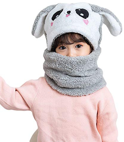 Cicilin Barnmössa baby plysch balaclava huva höst vinter flickor pojkar sjalar huva varm mössa mössa hals barn balaclava hatt, grå kanin, M