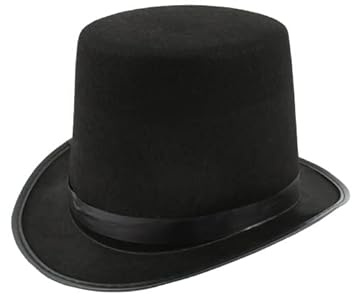 Sombrero de Copa de Color Negro, Gorro de Fieltro Satén, Chistera Mago Hombre con Cinta de Raso para Disfraces Cosplay Carnaval Halloween (Negro 16cm, Talla única)
