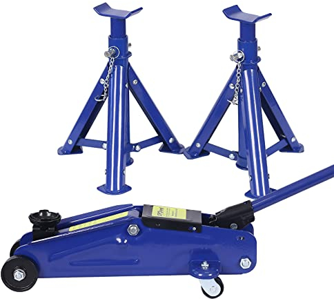 Wiltec Set cric Sollevatore + 2 cavalletti Max 2t Altezza Regolabile