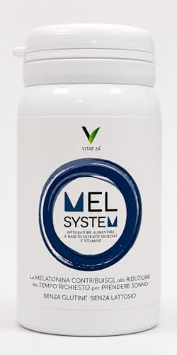Vitae24 MEL SYSTEM Integratore alimentare con Melatonina, Escolzia e Colina – 60 capsule da 500 mg – Contribuisce alla riduzione del tempo di addormentamento