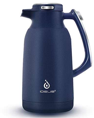 IDEUS Insulated Coffee Jug 2l, Double Wall Vacuum Stainless Steel Water Pitcher Milk Carafe Thermal Teapot Beverage Dispenser Thermo (Blue)