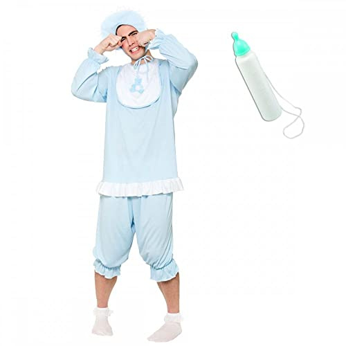 A2ZFD Adult Unisex Big Cry Baby Costume + Jumbo Milk Bottle : Novelty Stag Hen Fancy Dress (Standard up to 44'' Chest), Blue