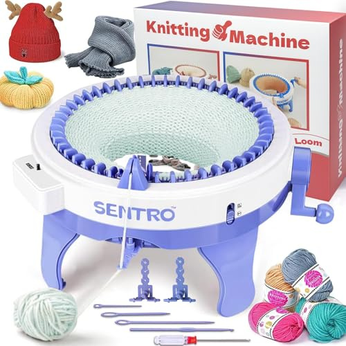 SENTRO Machines à tricoter, machine à tisser à 48 aiguilles avec compteur de rangées et machine à pompons, machines à tisser rondes intelligentes, kit de tricot double rotatif