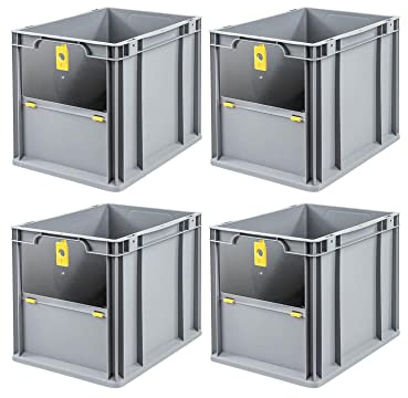 SuperSparSet 4x Eurobox NextGen Insight Cover | HxBxT 32x30x40 | 30 Liter | Hoch/Gelb | Eurobehälter, Transportbox, Transportbehälter, Stapelbehälter