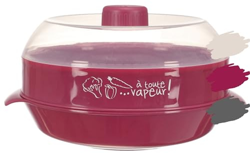 Vaporera para Microondas - Cocina al Vapor Rápida y Saludable - Estuche de Vapor fácil de Limpiar - Ideal para Verduras, Pescado y Carne. Color Burdeos.