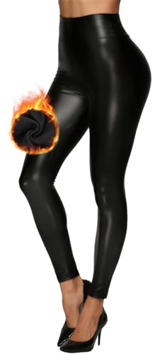 Lishang Legging Simili Cuir Femme Taille Haute Sexy Pantalon Collants Legging Chaud Femme Hiver pour Mouvement Danse