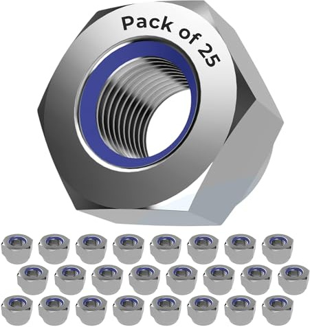 Offgridtec V2A 304 rostfritt stål, M5, DIN 985, självlåsande muttrar, säker passform för inomhus- och utomhusbruk, vibrationsdämpande design, hållbar prestanda, 25-pack