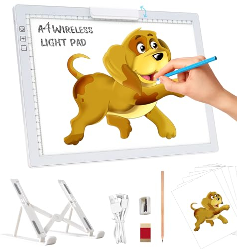elice Placa de luz DIN A4 con soporte/clip, mesa luminosa recargable A4, portátil con 6 niveles de brillo y atenuación sin niveles, caja de luz para pintura de diamantes, dibujar, esbozar (blanco)