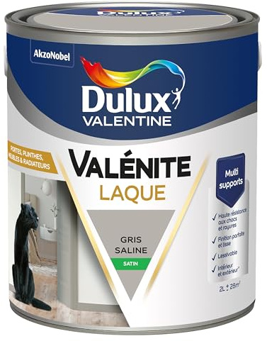 Dulux Valentine Peinture Laque Valénite Intérieur et Extérieur Multi-supports - Finition parfaite et lisse, Formule Haute Résistance - Satin Gris Saline 2 L