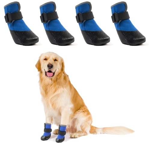 LiebeDD 4 Piezas Calcetines Antideslizante para Perros Interiores Ajustable Zapatos Impermeable Perro con Correas Reflectantes, Resistente al Desgaste Botas para Perros Pequeño Mediano y Grande