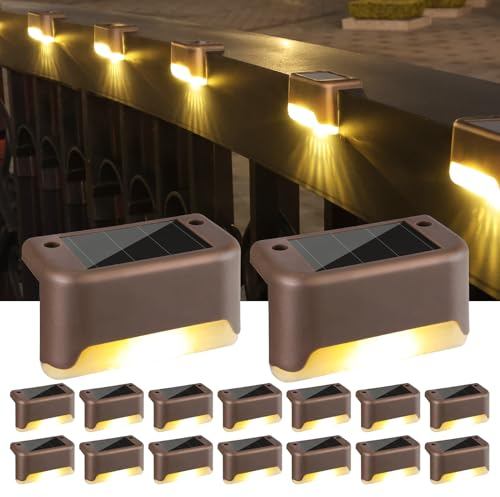 PhilzOps Lumière Solaire Extérieur, 16 Pièces Lampes Solaires Extérieur Jardin Étanche Lampe de Pont Solaire Décoration pour Escalier Pont Jardin Clôture Cour Terrasse Chemin Patio, Blanc Chaud